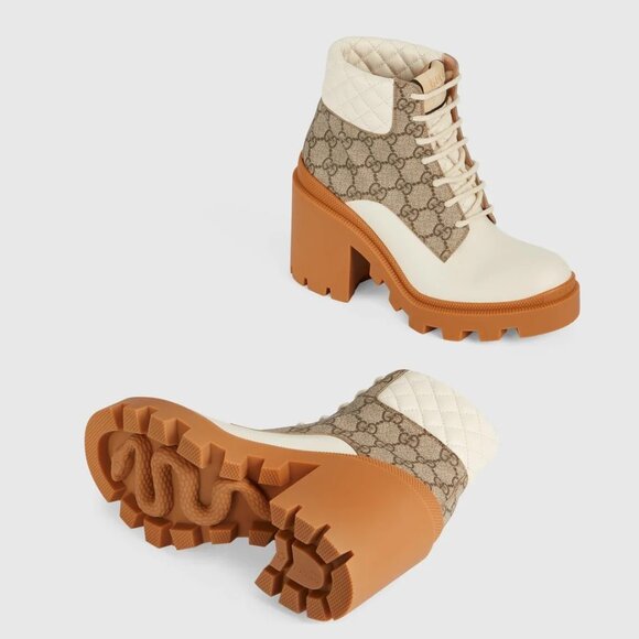 NIB Gucci leather GG canvas combat lug sole boots IT 39.5 - Picture 2 of 9